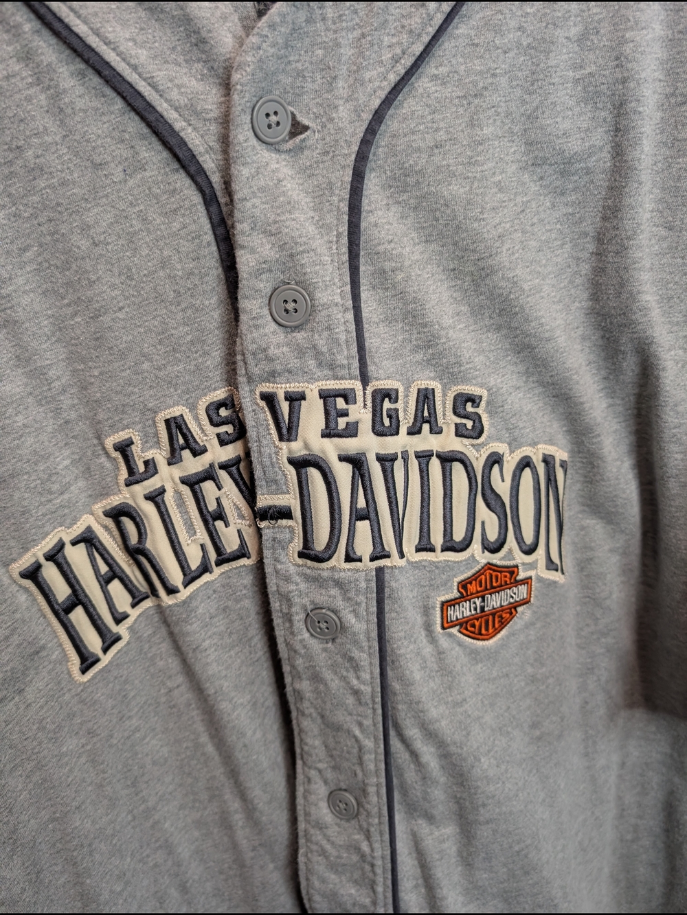 Harley-Davidson Grey and Navy Las Vegas Baseball-Style Shirt VINTAGE - Picture 2 of 8